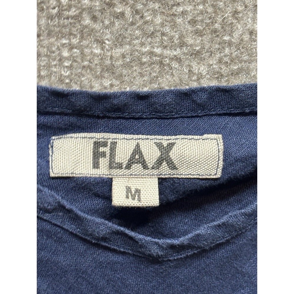 Flax Mini Dress Linen Linerless Women Medium Navy Blue Sleeveless Relaxed Flow - Picture 2 of 4